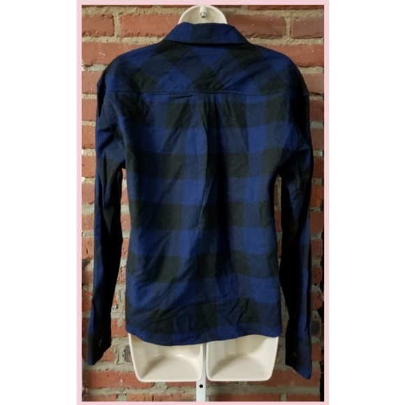 Navy Blue Plaid Flannel Button-Down Shirt - Picture 3 of 4